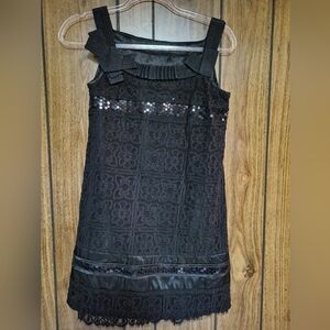 Huang Shu Chi Black Sleeveless Sequin Lace Fully Lined Shift Dress NEW $…